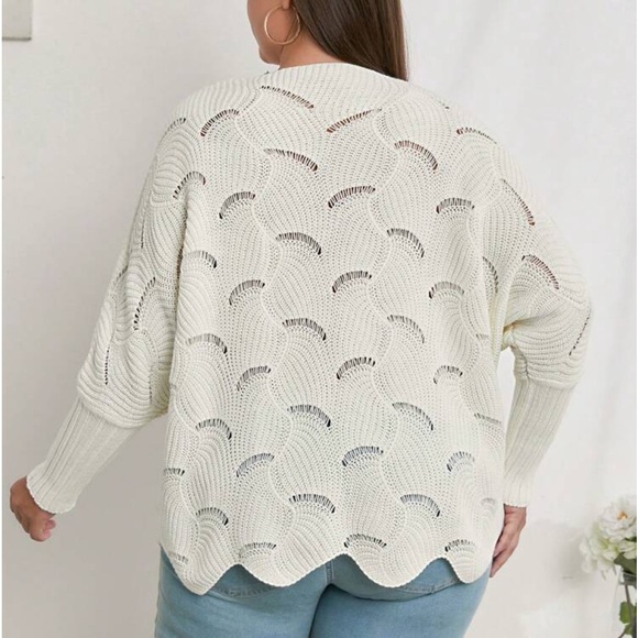 Boho Sheer Mesh Lace V Neck Long Cuff Sleeve Knit Sweater Top - Picture 2 of 5